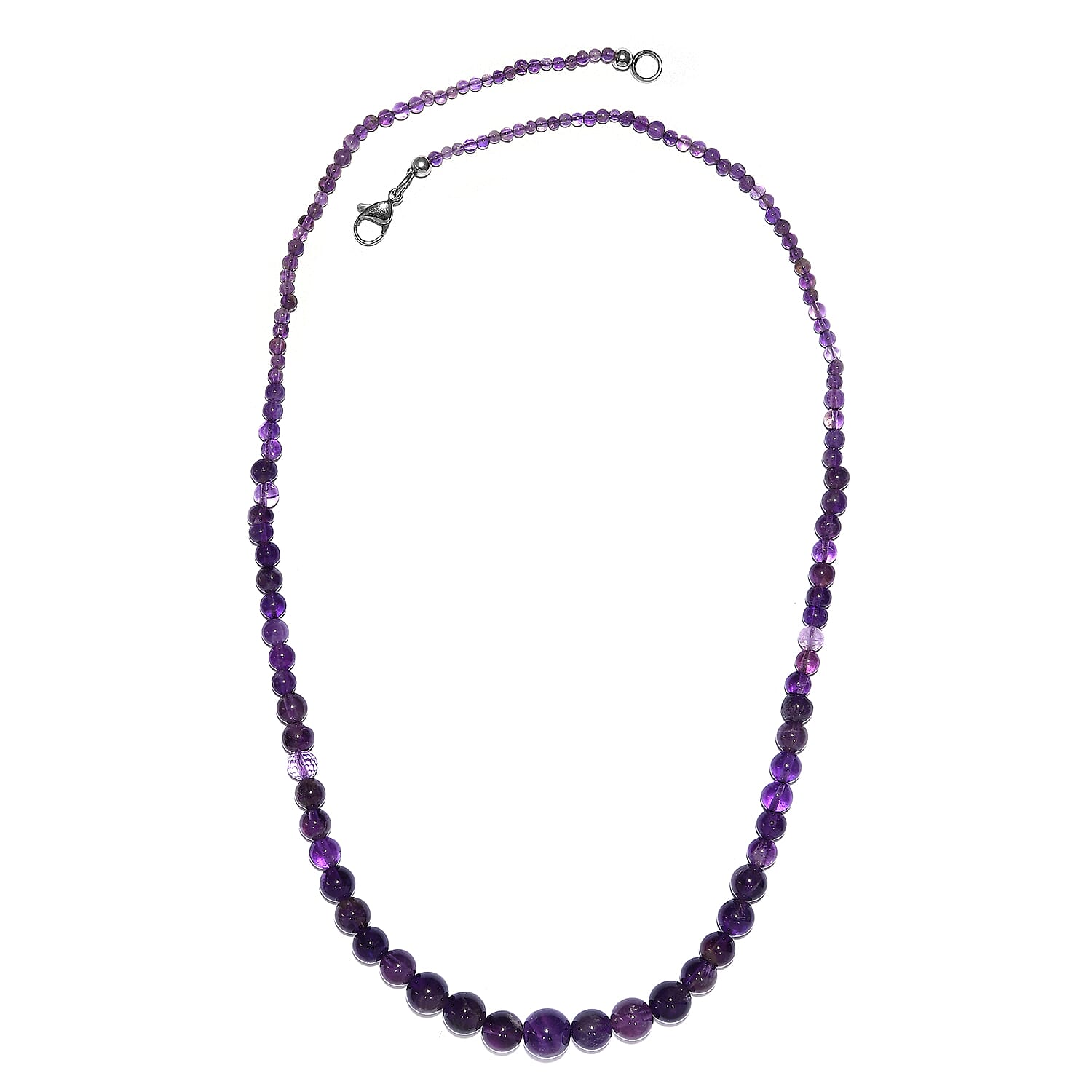 African Amethyst Beaded 85.00 ctw Necklace 20 Inches in Stainless Steel