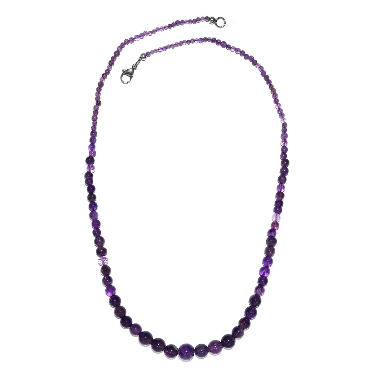 African Amethyst Beaded 85.00 ctw Necklace 20 Inches in Stainless Steel image number 3