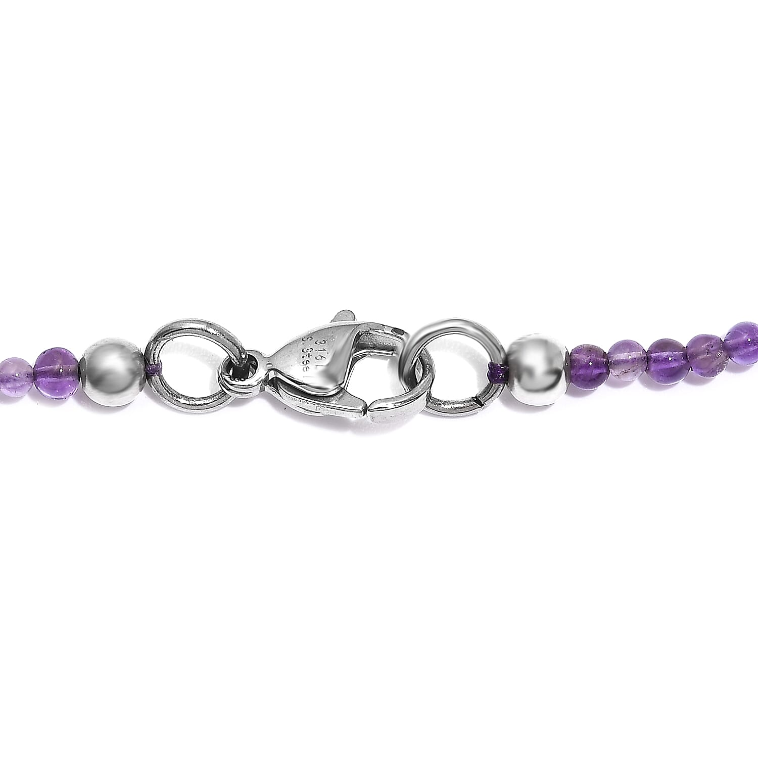 African Amethyst Beaded 85.00 ctw Necklace 20 Inches in Stainless Steel