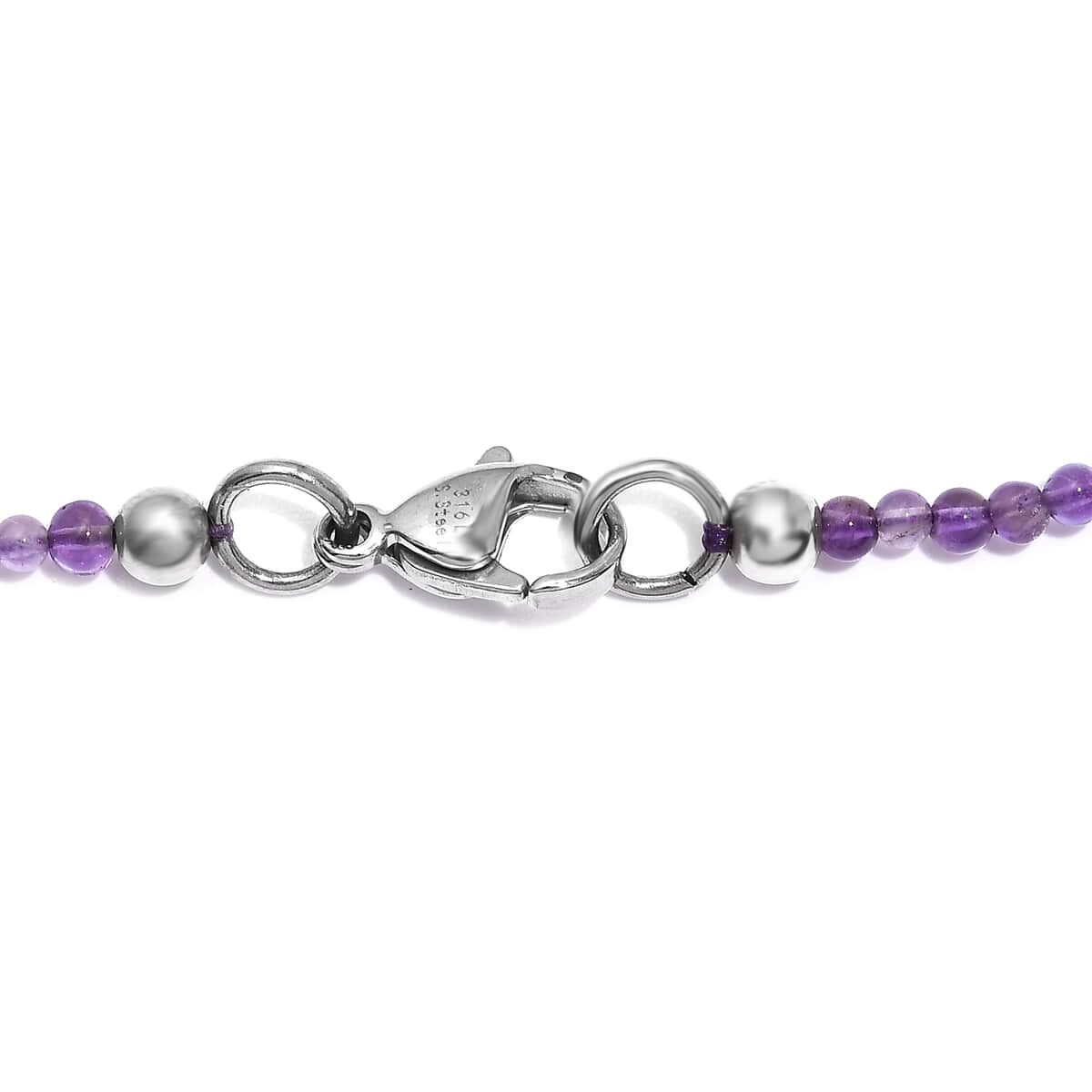 African Amethyst Beaded 85.00 ctw Necklace 20 Inches in Stainless Steel image number 4