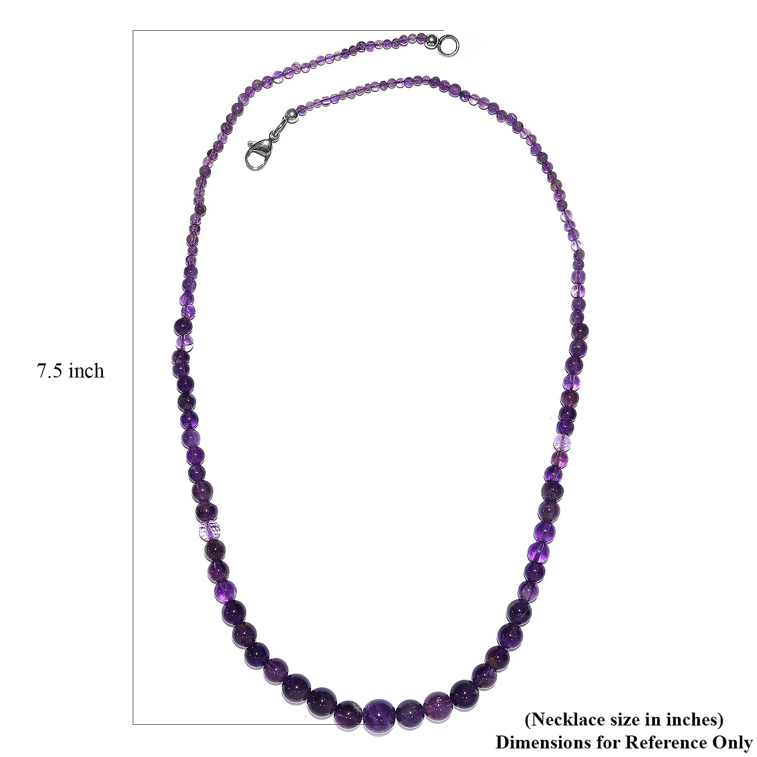 African Amethyst Beaded 85.00 ctw Necklace 20 Inches in Stainless Steel