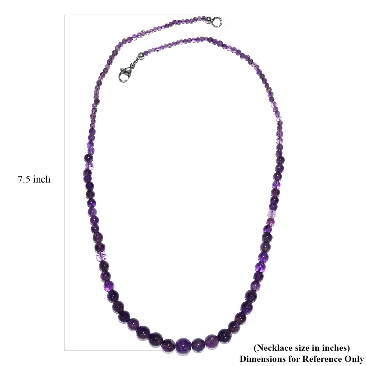 African Amethyst Beaded 85.00 ctw Necklace 20 Inches in Stainless Steel image number 5