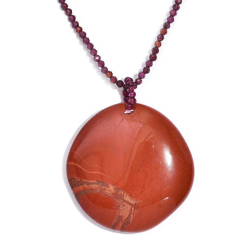 Rhodolite Garnet and Red Jasper 178.00 ctw Necklace 20 Inches in Stainless Steel 
