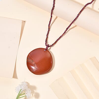 Rhodolite Garnet and Red Jasper 178.00 ctw Necklace 20 Inches in Stainless Steel 
