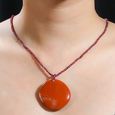 Rhodolite Garnet and Red Jasper 178.00 ctw Necklace 20 Inches in Stainless Steel 