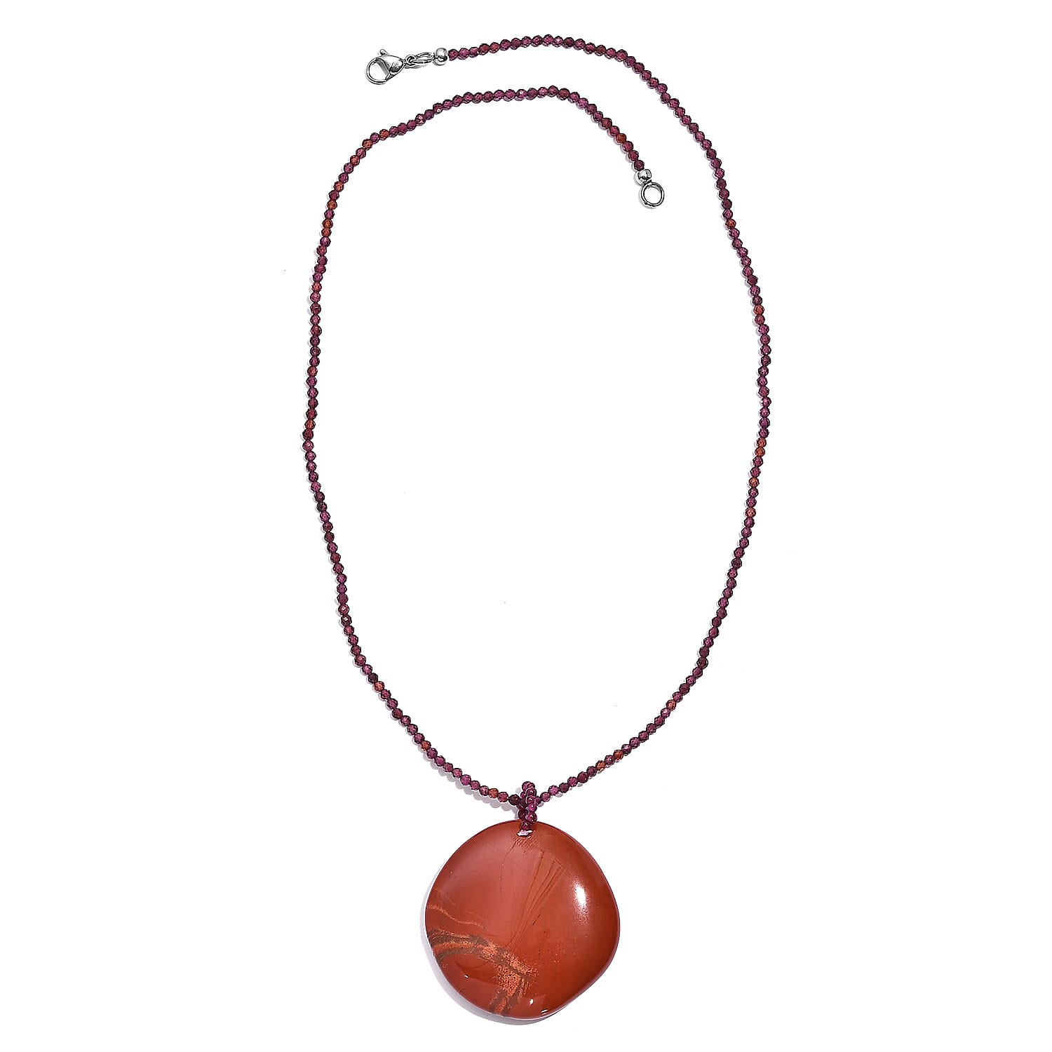 Rhodolite Garnet and Red Jasper 178.00 ctw Necklace 20 Inches in Stainless Steel 