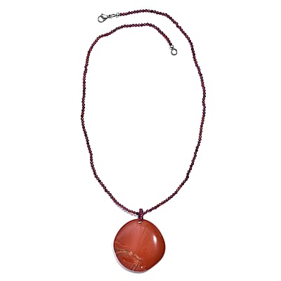 Rhodolite Garnet and Red Jasper 178.00 ctw Necklace 20 Inches in Stainless Steel 