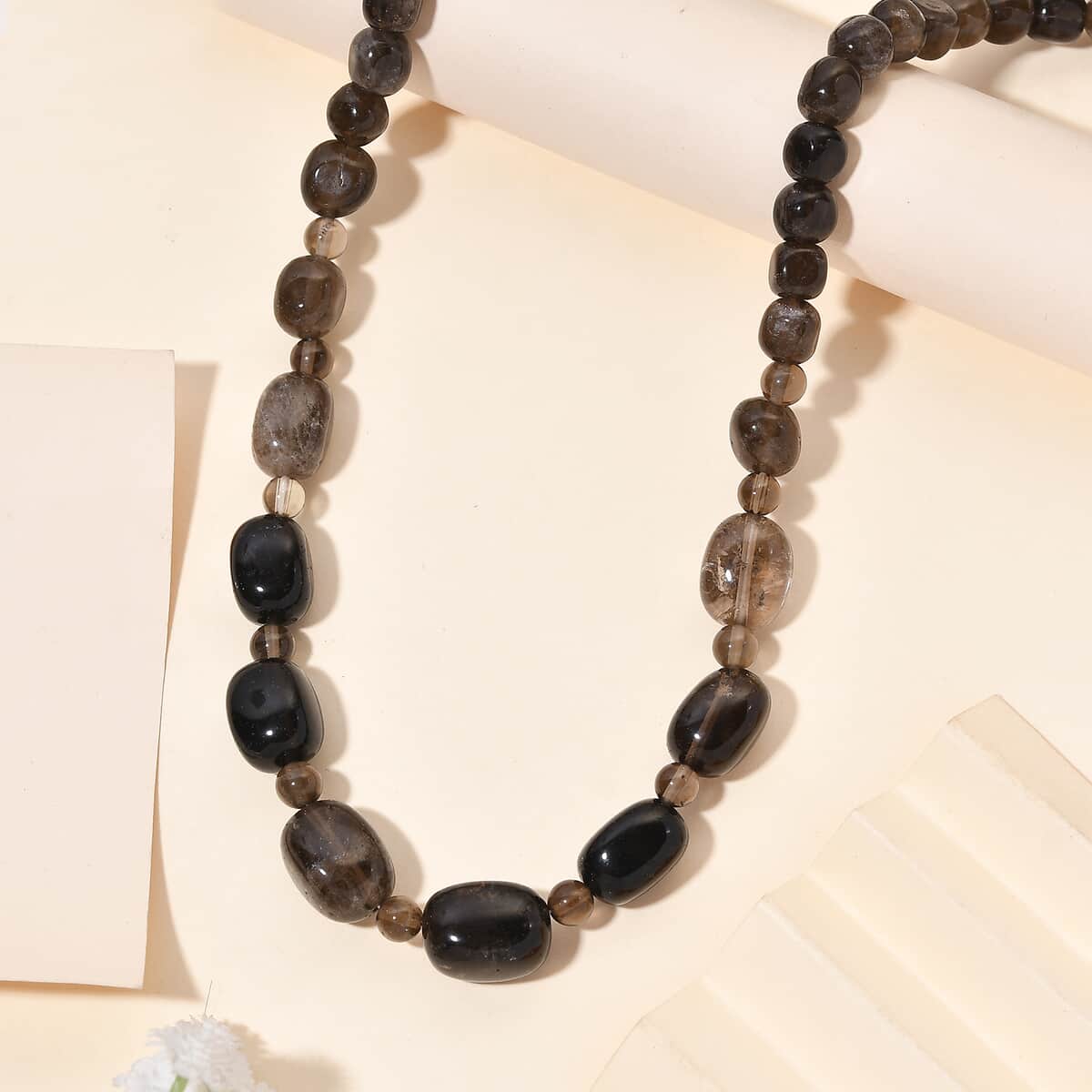 Brazilian Smoky Quartz 350.00 ctw Necklace 20 Inches in Stainless Steel image number 1