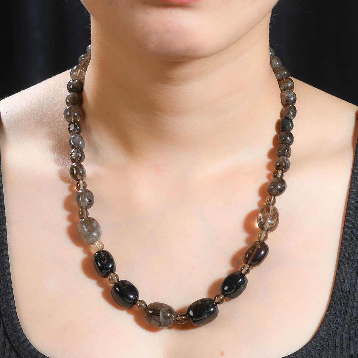 Brazilian Smoky Quartz 350.00 ctw Necklace 20 Inches in Stainless Steel image number 2