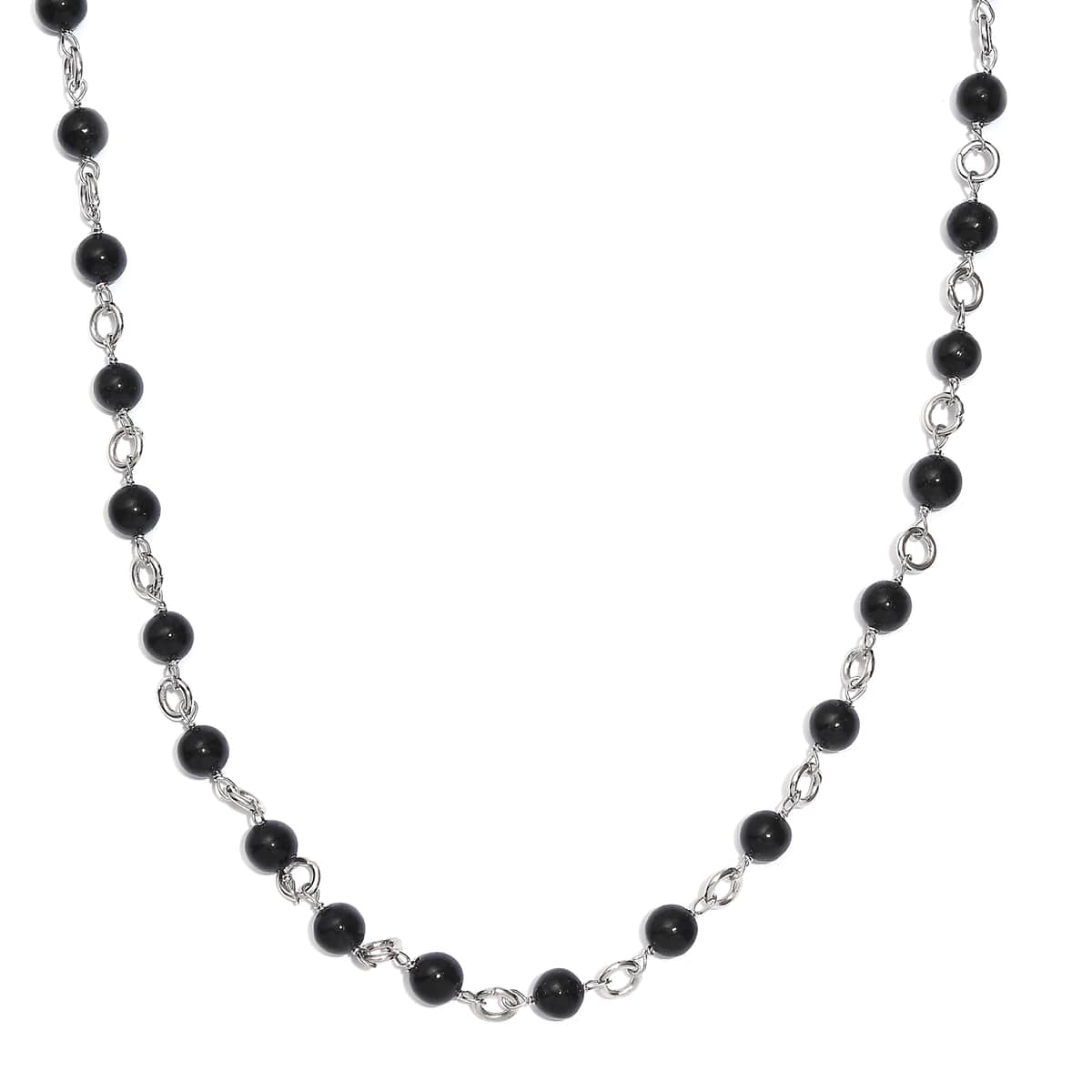 Black Agate 48.65 ctw Necklace 20 Inches in Stainless Steel  image number 0