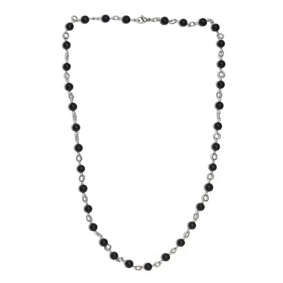 Black Agate 48.65 ctw Necklace 20 Inches in Stainless Steel  image number 3