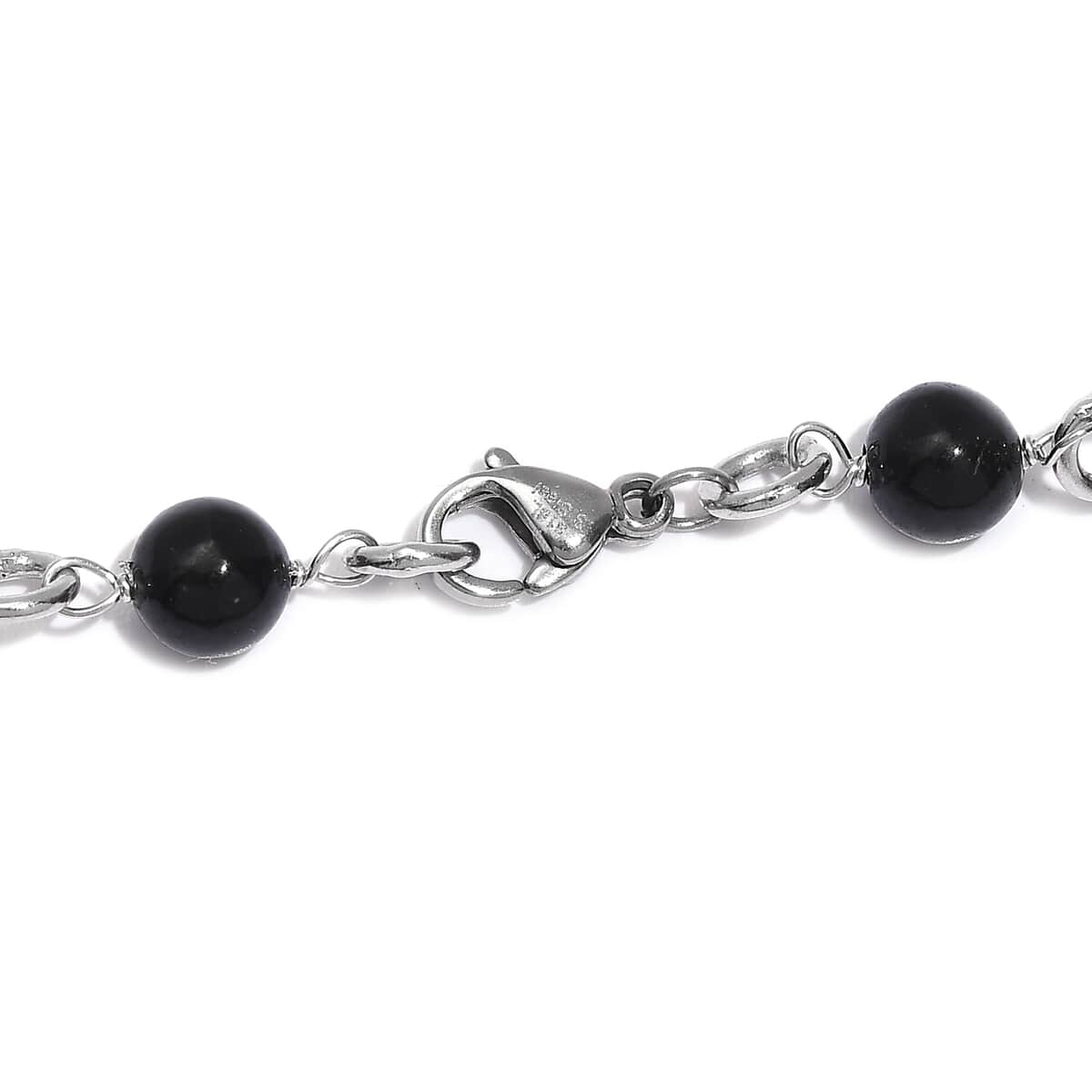 Black Agate 48.65 ctw Necklace 20 Inches in Stainless Steel  image number 4