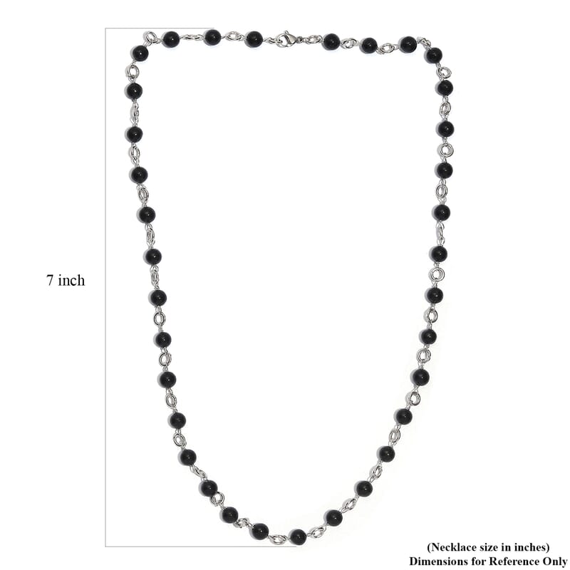 Black Agate 48.65 ctw Necklace 20 Inches in Stainless Steel 