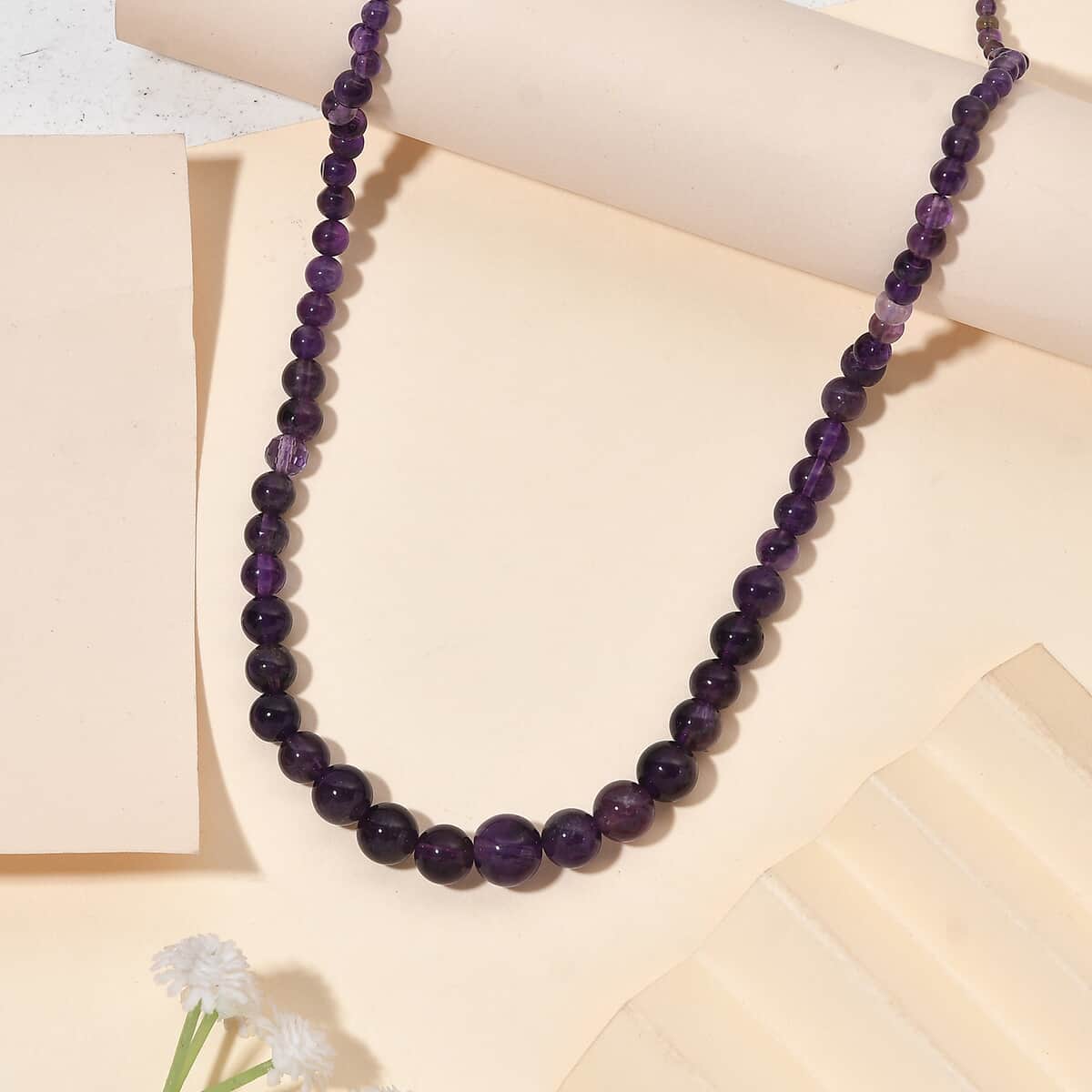 African Amethyst Beaded 113.00 ctw Necklace 20 Inches in Stainless Steel image number 1