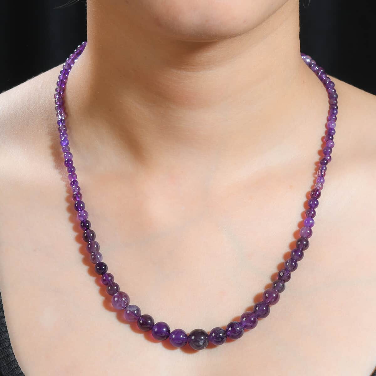 African Amethyst Beaded 113.00 ctw Necklace 20 Inches in Stainless Steel image number 2