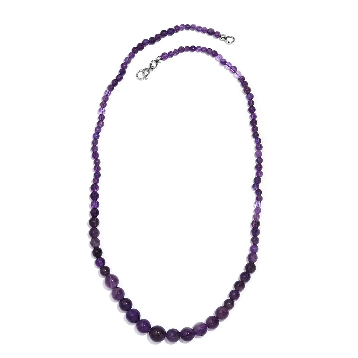 African Amethyst Beaded 113.00 ctw Necklace 20 Inches in Stainless Steel image number 3