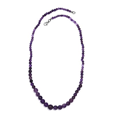 African Amethyst Beaded 113.00 ctw Necklace 20 Inches in Stainless Steel
