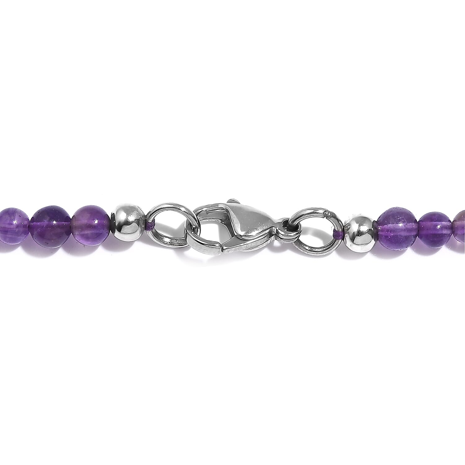 African Amethyst Beaded 113.00 ctw Necklace 20 Inches in Stainless Steel