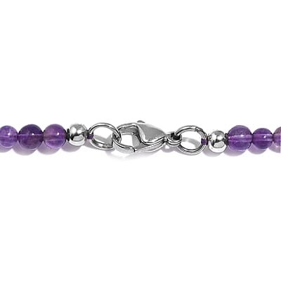 African Amethyst Beaded 113.00 ctw Necklace 20 Inches in Stainless Steel