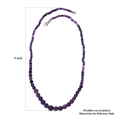 African Amethyst Beaded 113.00 ctw Necklace 20 Inches in Stainless Steel