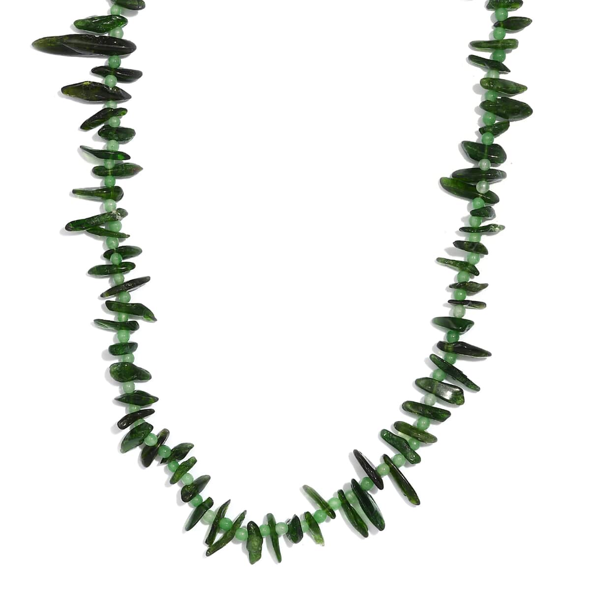 Chrome Diopside and Green Jade (D) 107.00 ctw Necklace 20 Inches in Stainless Steel image number 0