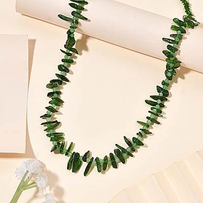 Chrome Diopside and Green Jade (D) 107.00 ctw Necklace 20 Inches in Stainless Steel