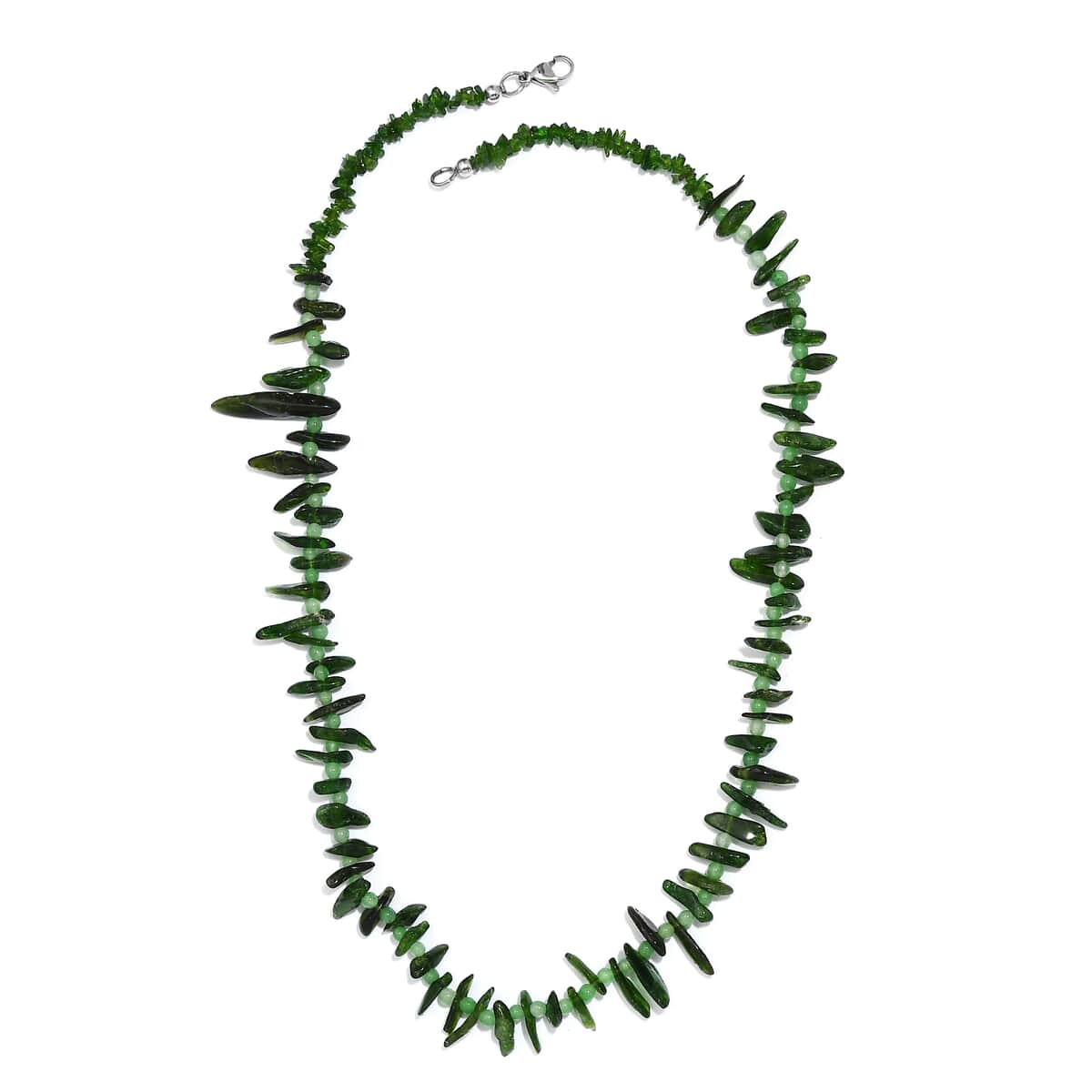 Chrome Diopside and Green Jade (D) 107.00 ctw Necklace 20 Inches in Stainless Steel image number 3