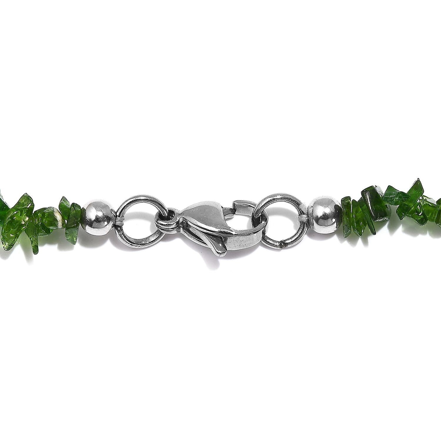 Chrome Diopside and Green Jade (D) 107.00 ctw Necklace 20 Inches in Stainless Steel