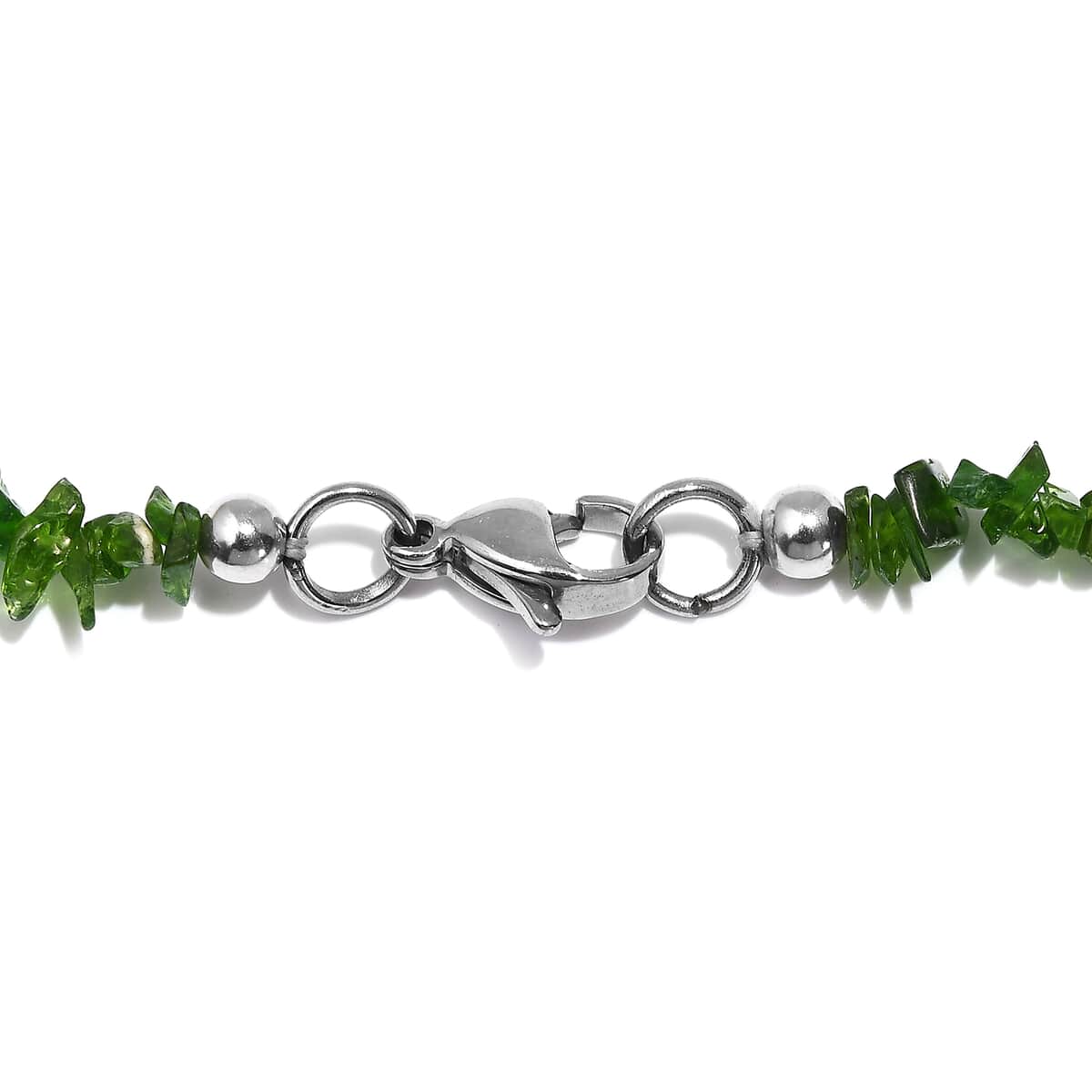 Chrome Diopside and Green Jade (D) 107.00 ctw Necklace 20 Inches in Stainless Steel image number 4