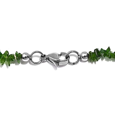 Chrome Diopside and Green Jade (D) 107.00 ctw Necklace 20 Inches in Stainless Steel