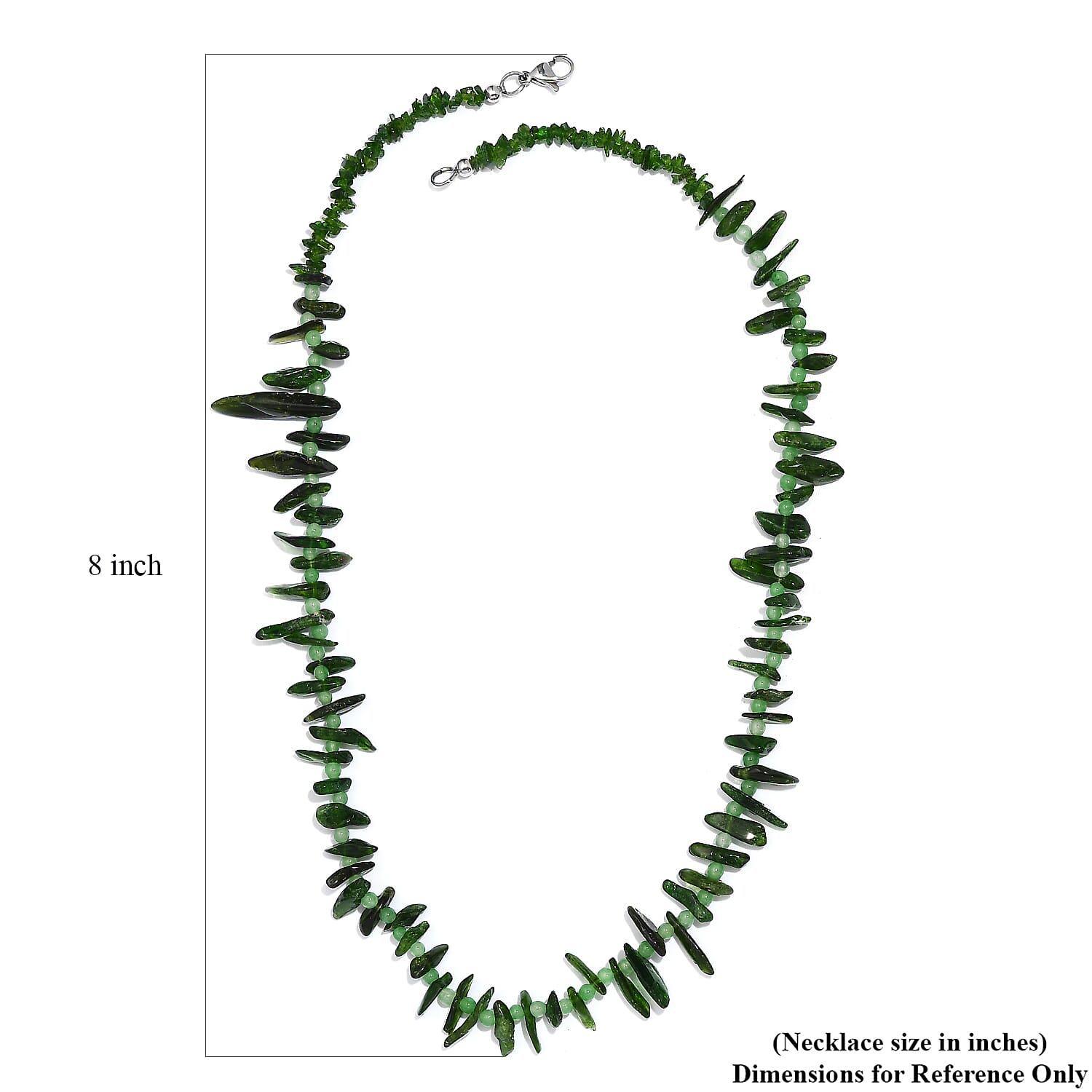 Chrome Diopside and Green Jade (D) 107.00 ctw Necklace 20 Inches in Stainless Steel