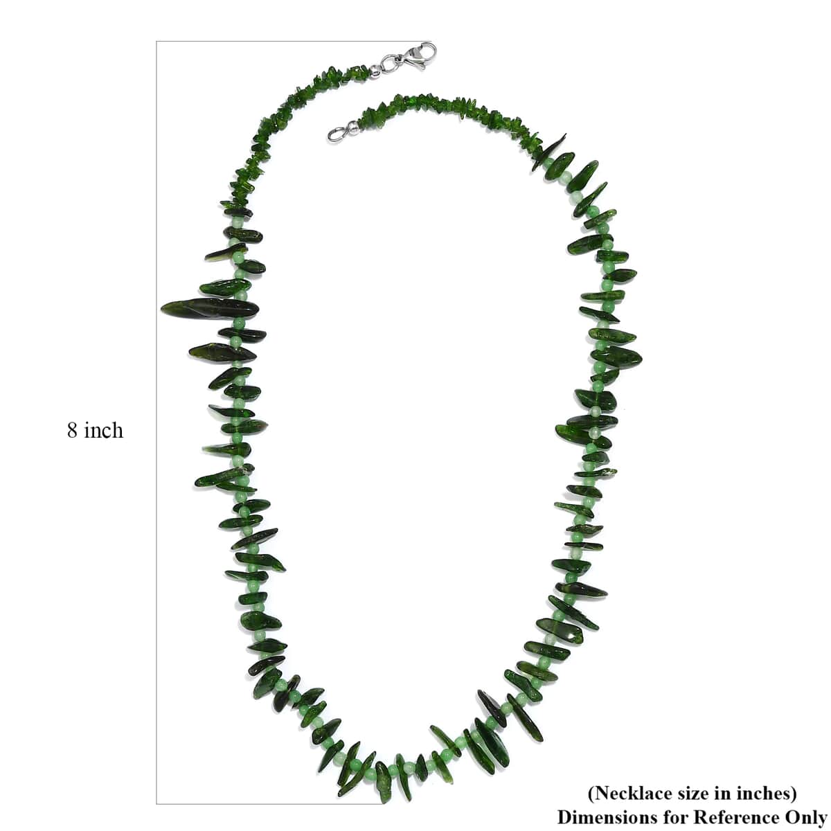 Chrome Diopside and Green Jade (D) 107.00 ctw Necklace 20 Inches in Stainless Steel image number 5