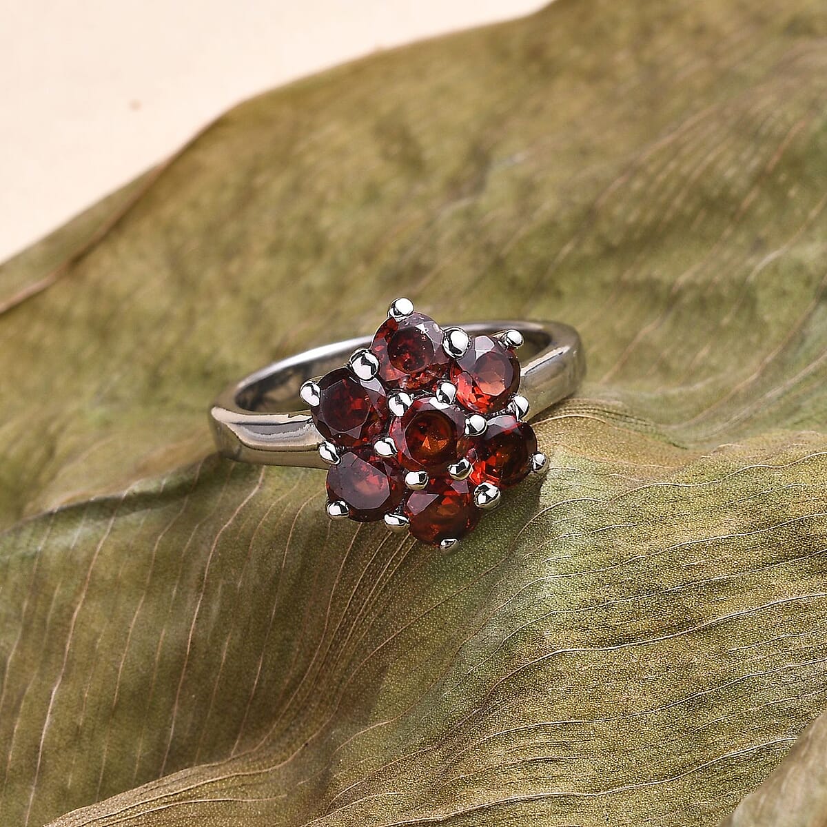Mozambique Garnet 2.35 ctw Floral Ring in Stainless Steel (Size 6.0)  image number 1