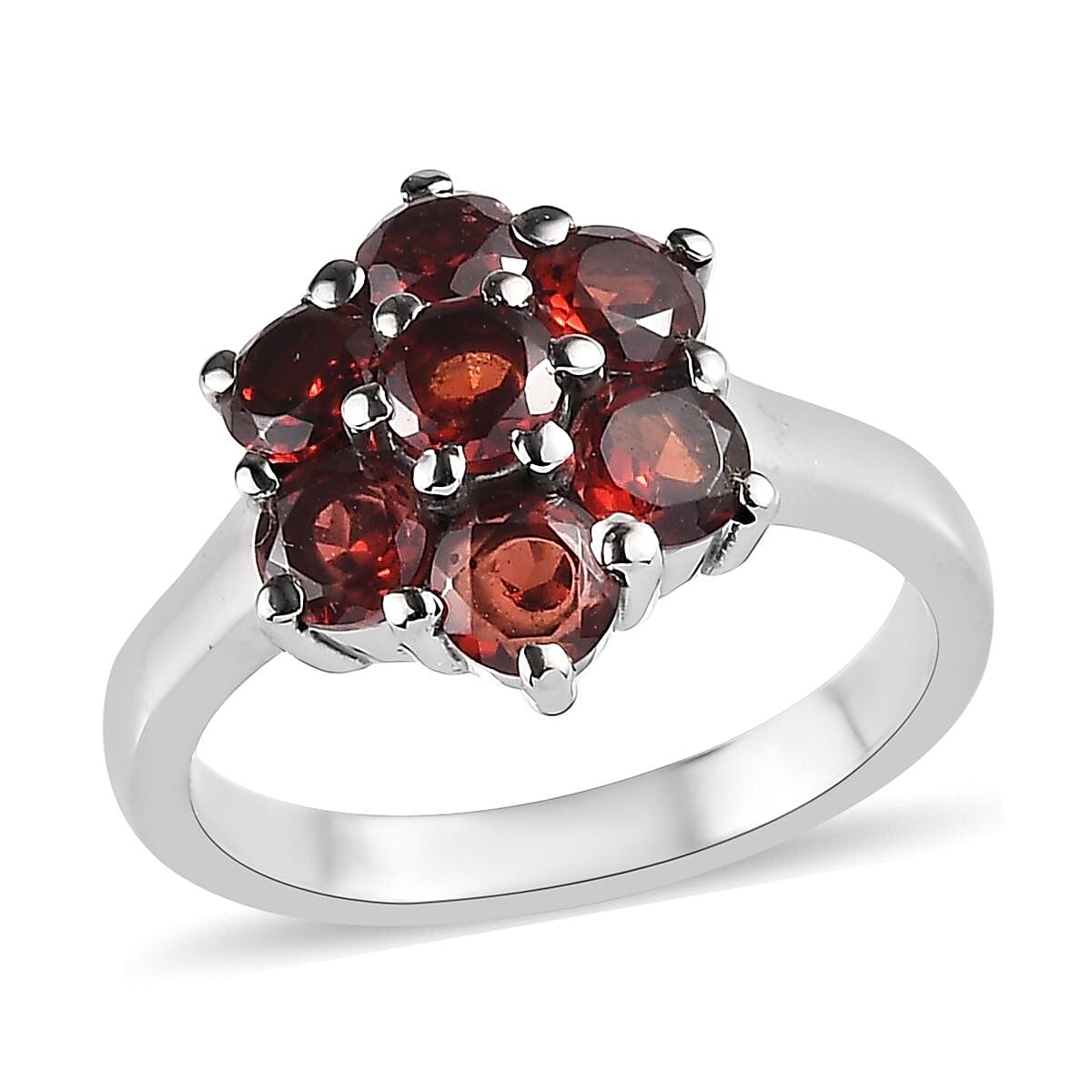 Red Garnet Round Stainless Steel Flower Ring for Women Jewelry Size 8 Ct 1.93