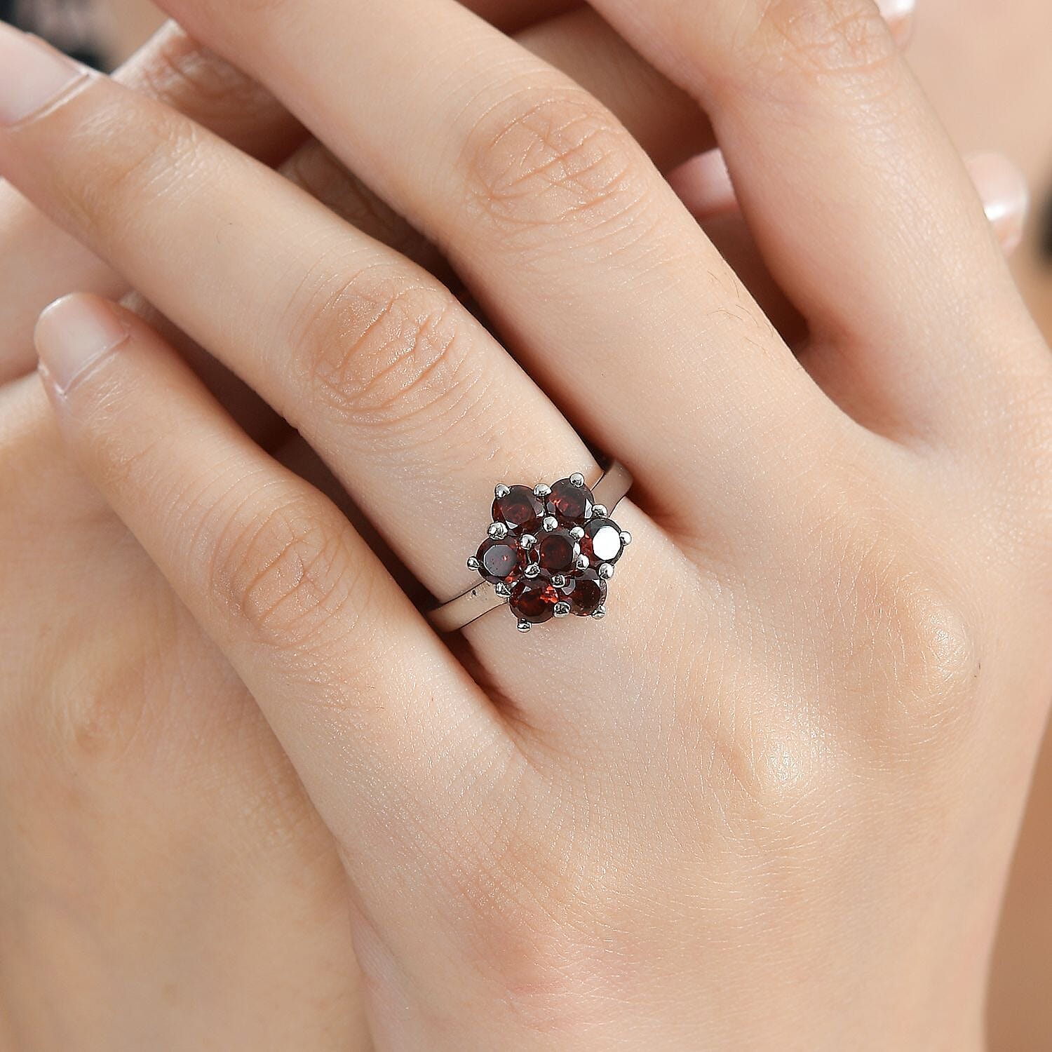 Red Garnet Round Stainless Steel Flower Ring for Women Jewelry Size 8 Ct 1.93 - Picture 3 of 8