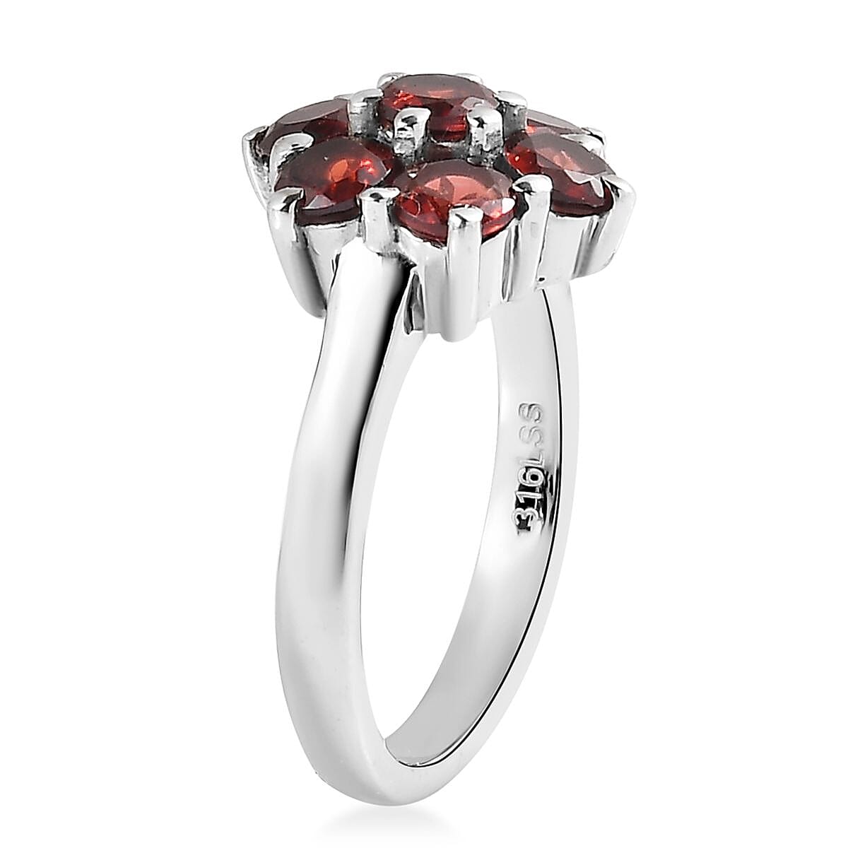 Mozambique Garnet 2.35 ctw Floral Ring in Stainless Steel (Size 8.0)  image number 3