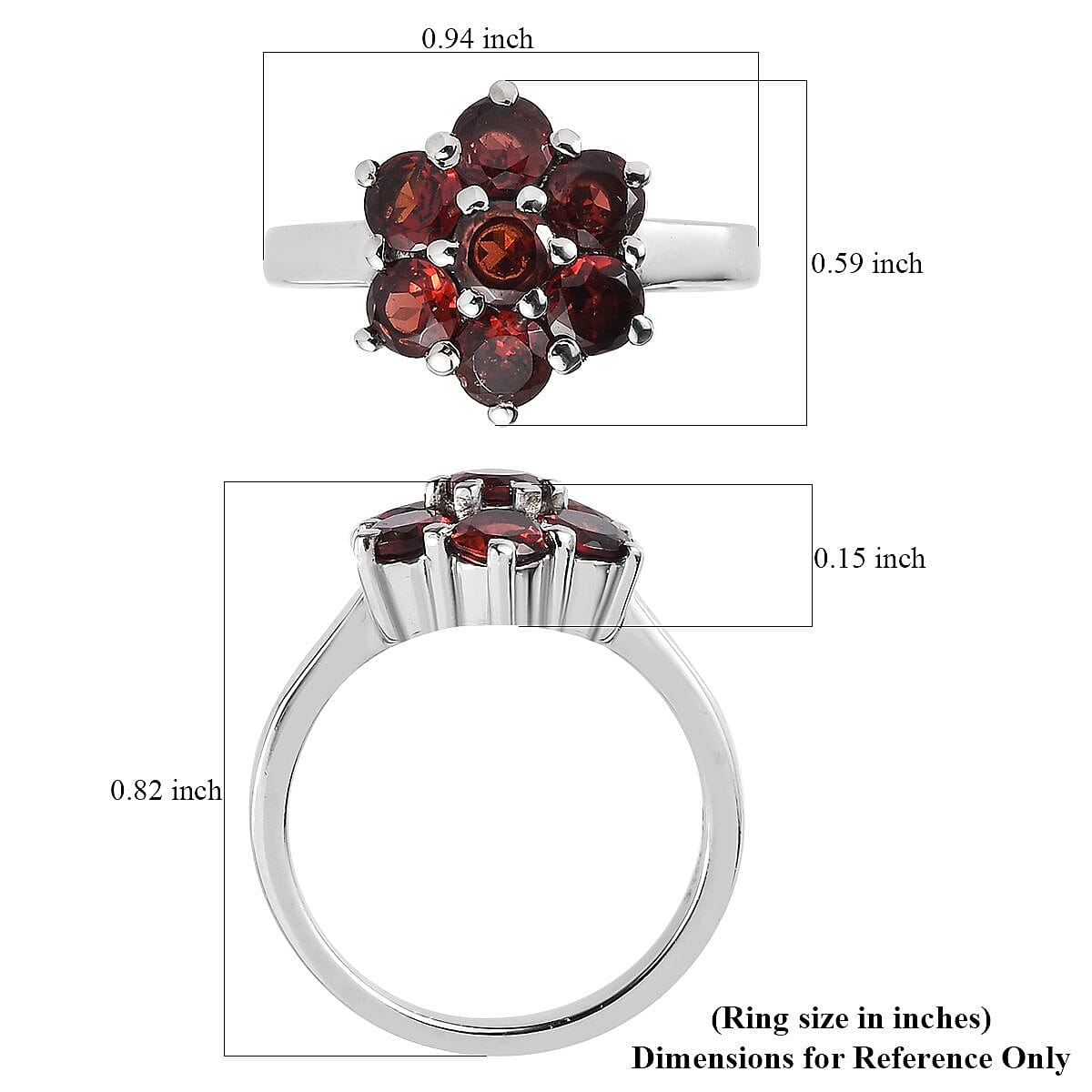 Red Garnet Round Stainless Steel Flower Ring for Women Jewelry Size 8 Ct 1.93 - Picture 6 of 8