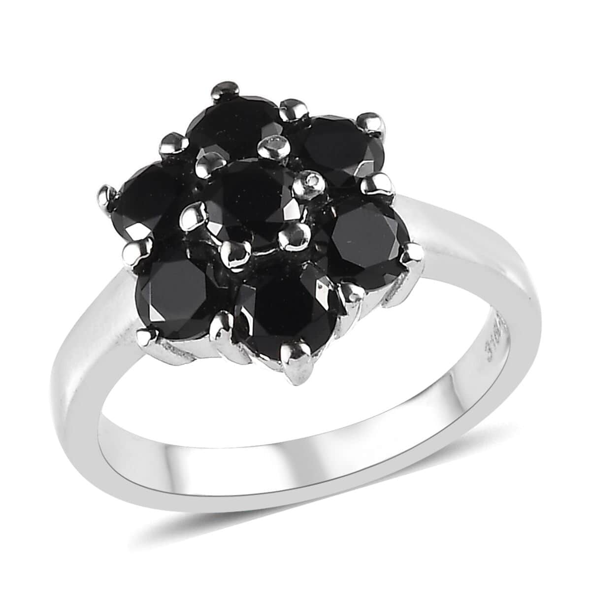 Thai Black Spinel 1.60 ctw Floral Ring in Stainless Steel (Size 10.0)  image number 0