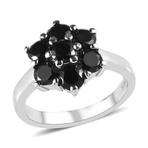 Thai Black Spinel 1.60 ctw Floral Ring in Stainless Steel (Size 10.0) 