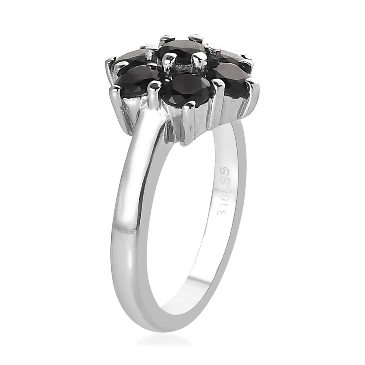 Thai Black Spinel 1.60 ctw Floral Ring in Stainless Steel (Size 10.0)  image number 3