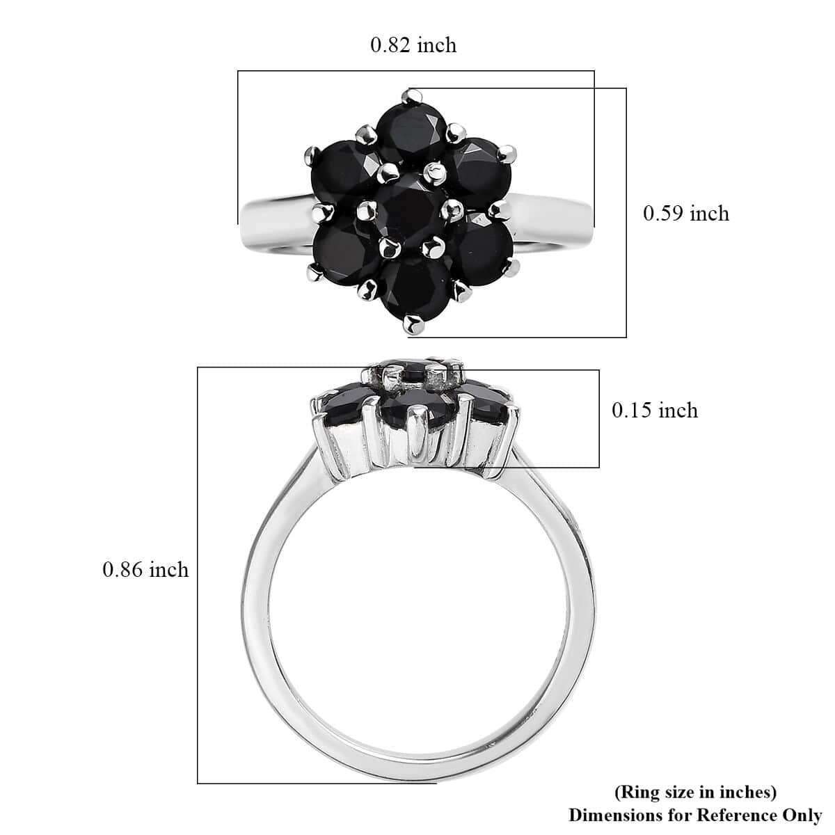 Thai Black Spinel 1.60 ctw Floral Ring in Stainless Steel (Size 10.0)  image number 5