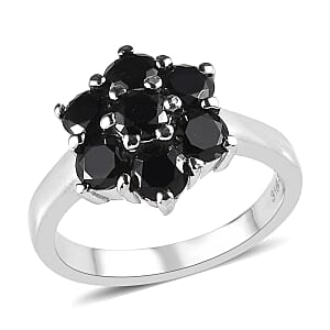 Thai Black Spinel 1.60 ctw Floral Ring in Stainless Steel (Size 6.0) 