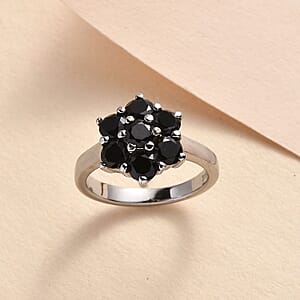 Thai Black Spinel 1.60 ctw Floral Ring in Stainless Steel (Size 6.0) 