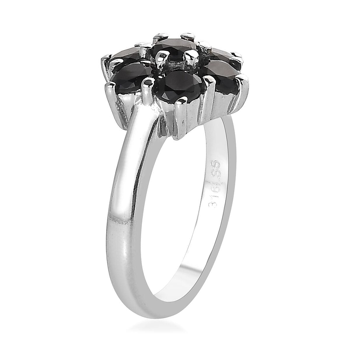 Thai Black Spinel 1.60 ctw Floral Ring in Stainless Steel (Size 6.0)  image number 3