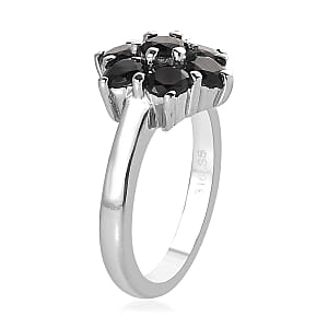 Thai Black Spinel 1.60 ctw Floral Ring in Stainless Steel (Size 6.0) 