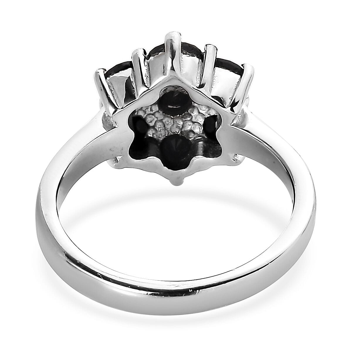 Thai Black Spinel 1.60 ctw Floral Ring in Stainless Steel (Size 6.0)  image number 4