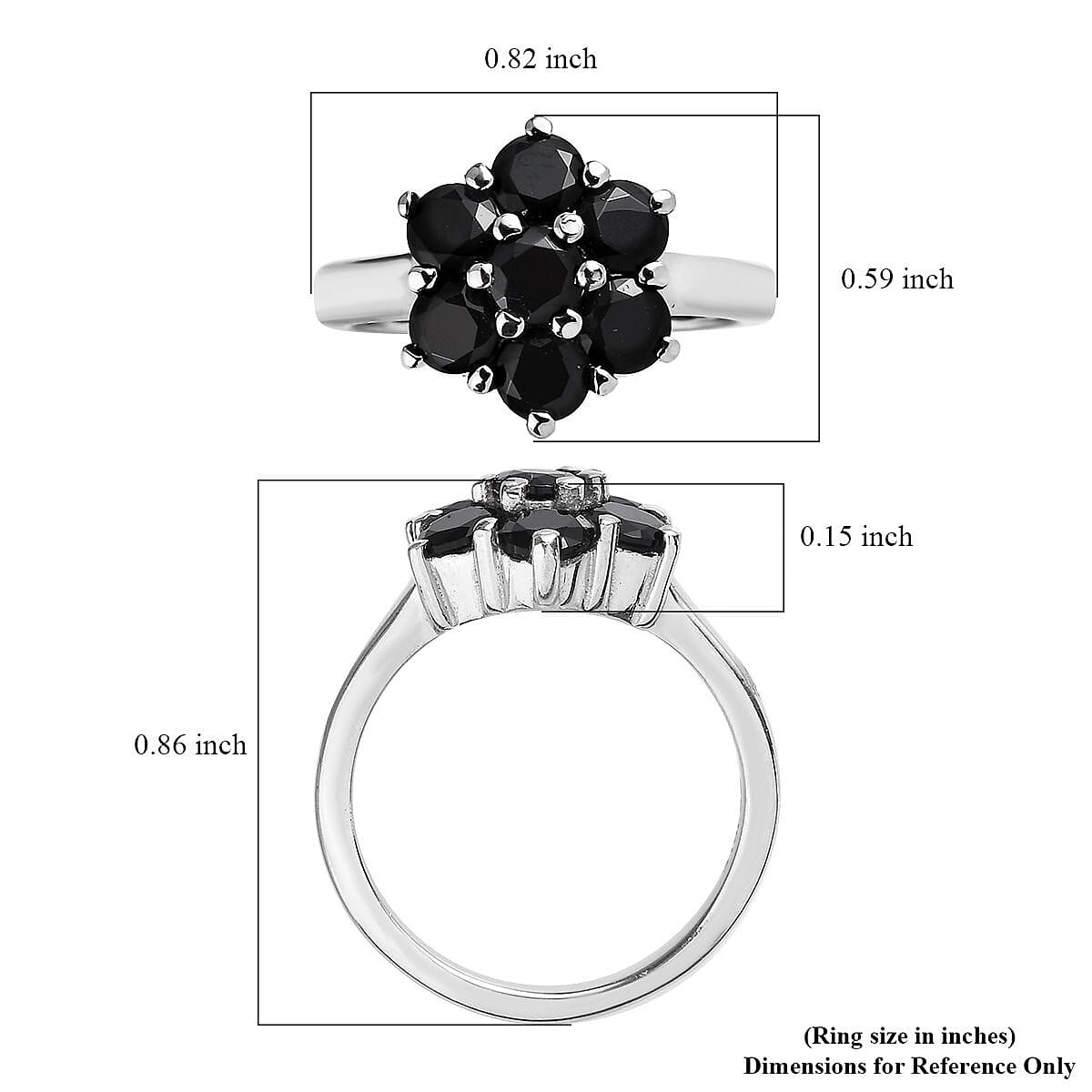 Thai Black Spinel 1.60 ctw Floral Ring in Stainless Steel (Size 6.0)  image number 5
