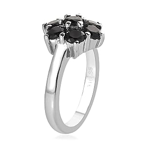 Thai Black Spinel 1.60 ctw Floral Ring in Stainless Steel (Size 8.0) 