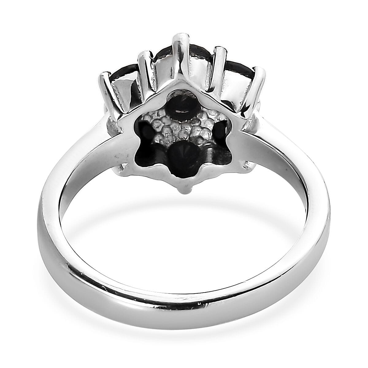 Thai Black Spinel 1.60 ctw Floral Ring in Stainless Steel (Size 8.0)  image number 4