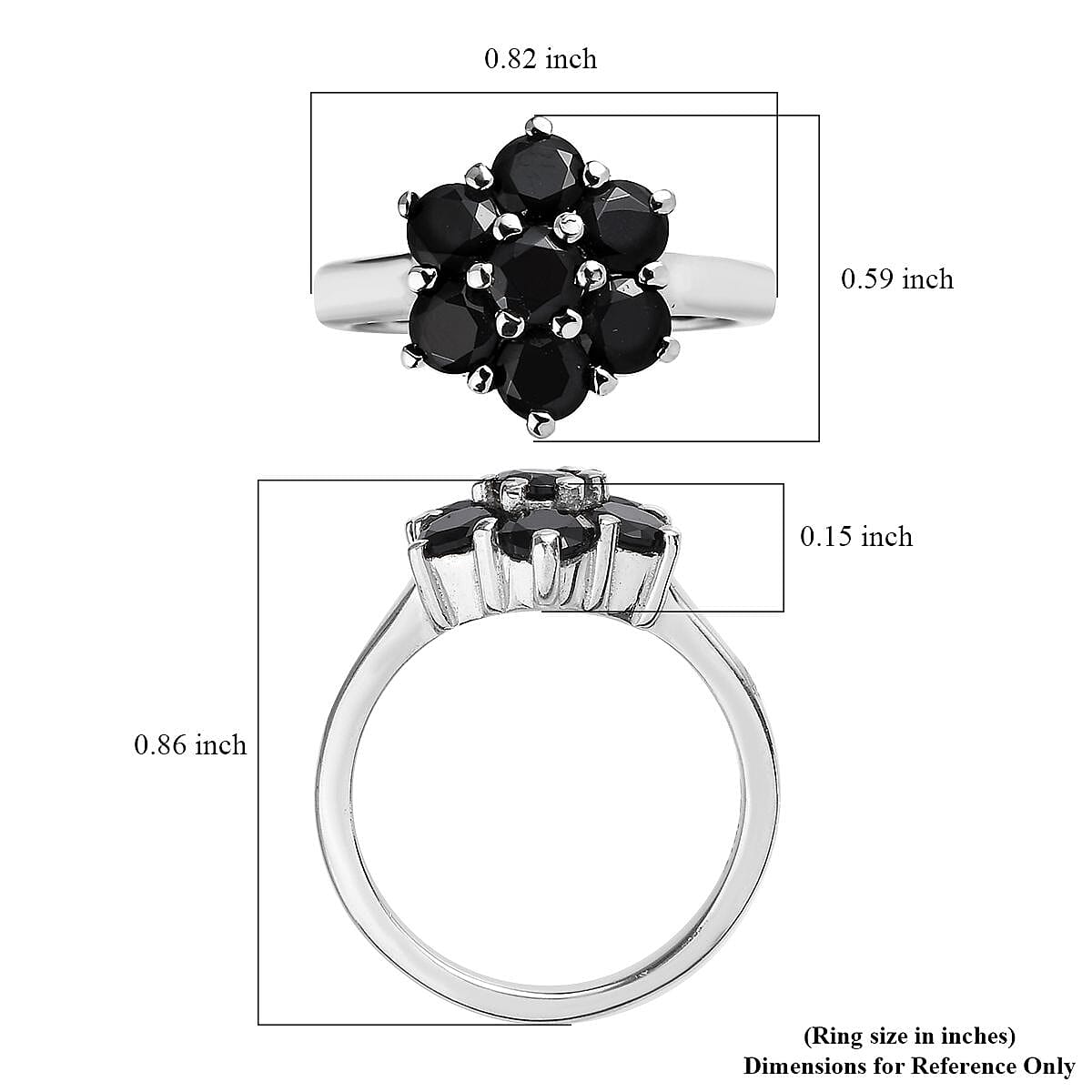 Thai Black Spinel 1.60 ctw Floral Ring in Stainless Steel (Size 8.0)  image number 5